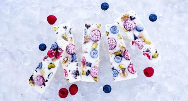 Barras de Iogurte com Frutas e Chocolate