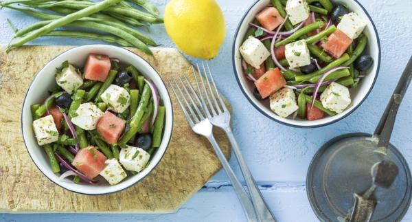 Receita Vegetariana - Salada de Melancia, Queijo de Vaca e Feijão Verde
