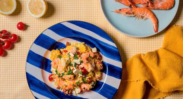Couscous de camarão cozido e manga